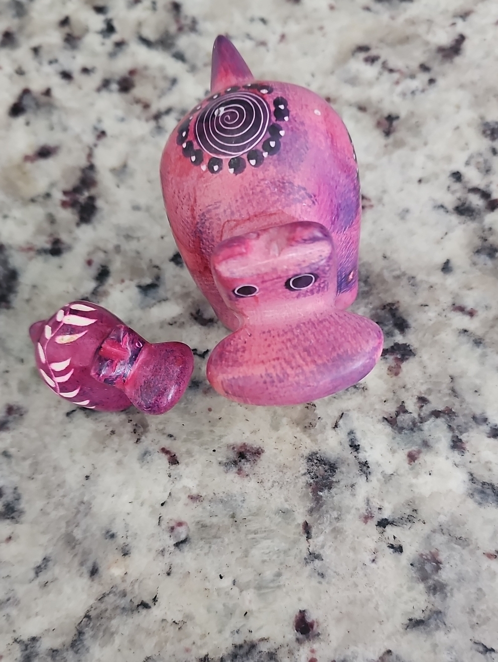 Handpainted Pink Folk Art Hippo Figurine with Smaller Accent Piece